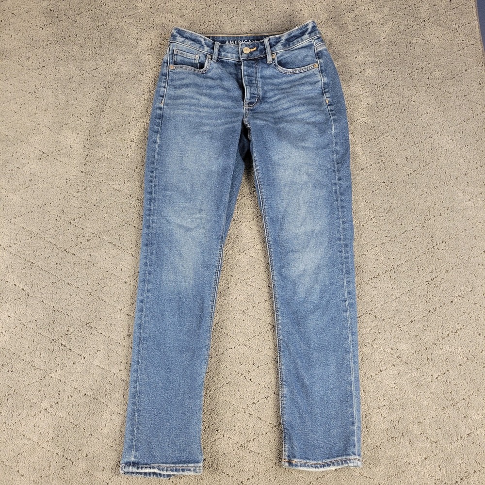 American Eagle Jeans Womens‎ 00 Blue Tomgirl Button Fly Mid Rise Stretch Denim